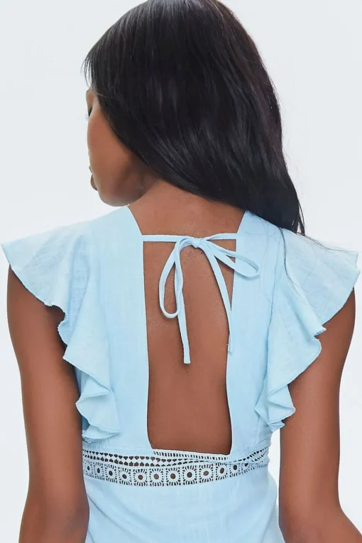 Ruffled Lace-Trim Cap-Sleeve Dress
