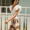 Ruffle-Trim Eyelet Crop Top