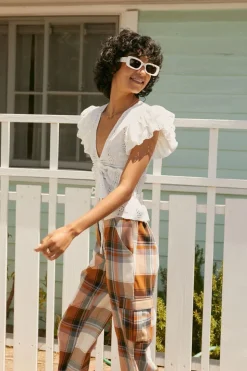 Ruffle-Trim Eyelet Crop Top