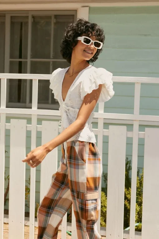 Ruffle-Trim Eyelet Crop Top