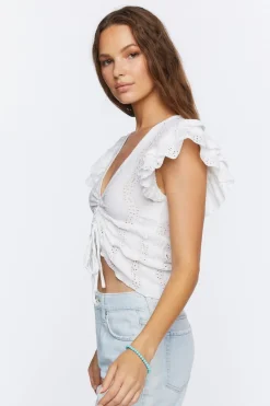 Ruffle-Trim Eyelet Crop Top
