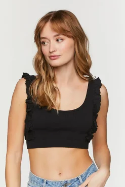 Ruffle-Trim Scoop-Neck Crop Top