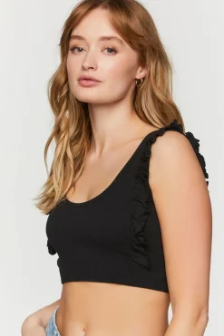 Ruffle-Trim Scoop-Neck Crop Top