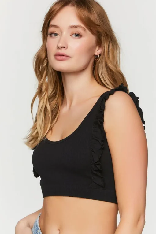 Ruffle-Trim Scoop-Neck Crop Top