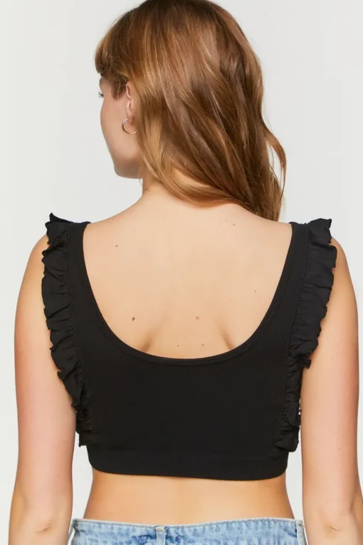 Ruffle-Trim Scoop-Neck Crop Top
