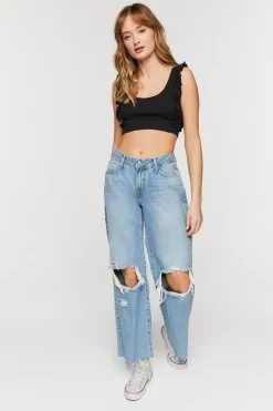 Ruffle-Trim Scoop-Neck Crop Top