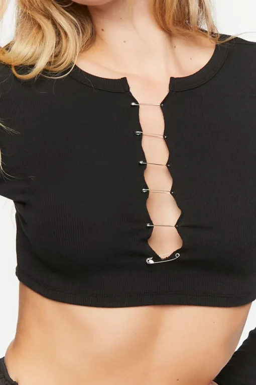 Safety Pin Cutout Crop Top