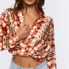 Satin Abstract Print Crop Top