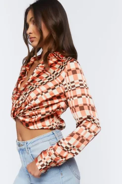 Satin Abstract Print Crop Top