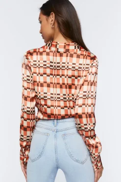 Satin Abstract Print Crop Top