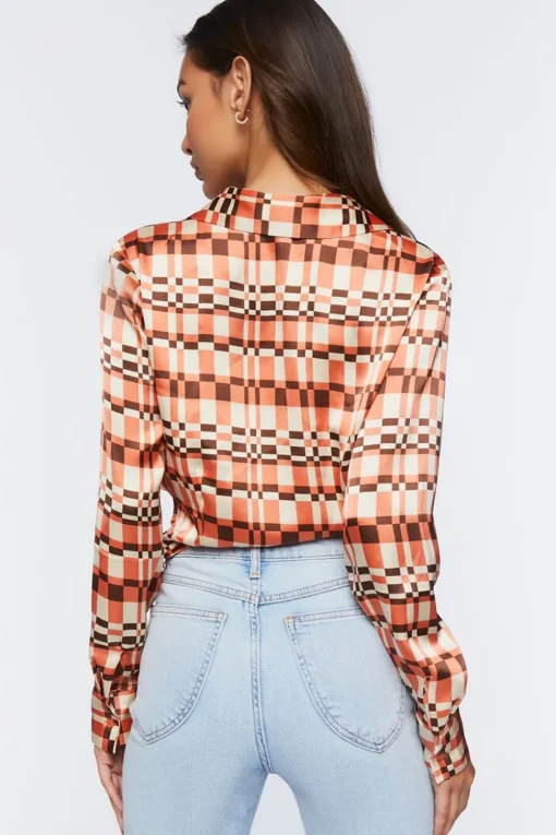 Satin Abstract Print Crop Top