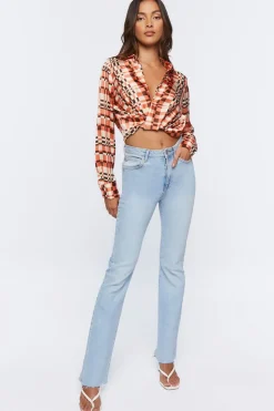Satin Abstract Print Crop Top