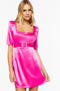 Satin Belted Mini Dress