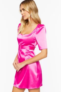 Satin Belted Mini Dress
