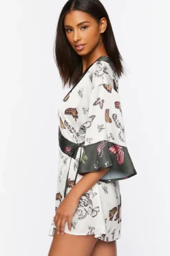 Satin Butterfly Print Robe