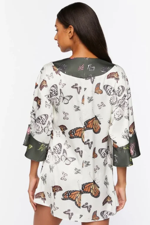 Satin Butterfly Print Robe
