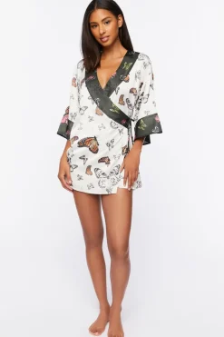 Satin Butterfly Print Robe