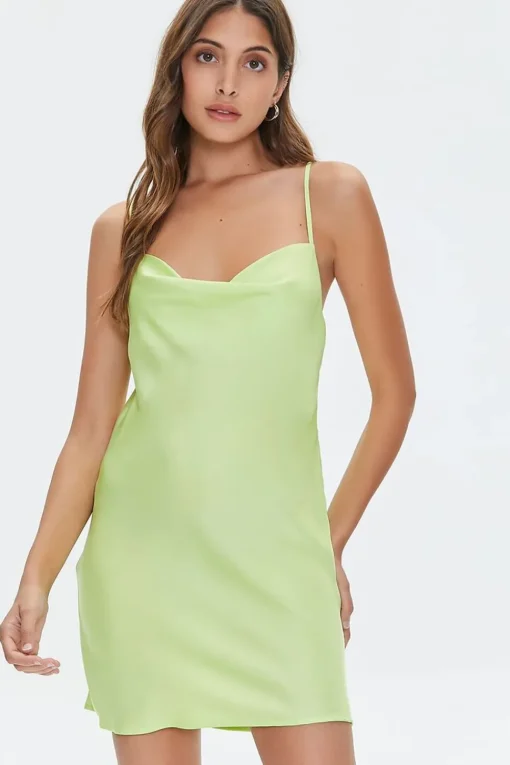 Satin Cowl Mini Slip Dress