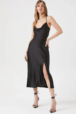 Satin Cowl Neck Midi Dress