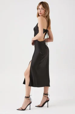 Satin Cowl Neck Midi Dress