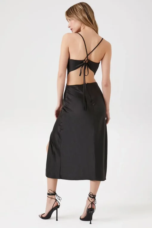 Satin Cowl Neck Midi Dress