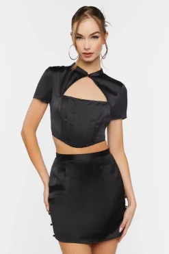 Satin Crop Top & Skirt Set
