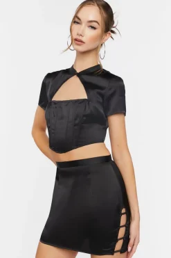 Satin Crop Top & Skirt Set