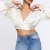 Satin Cropped Wrap Top