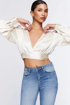 Satin Cropped Wrap Top
