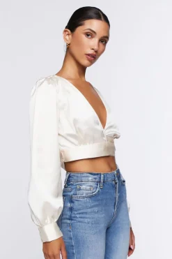 Satin Cropped Wrap Top