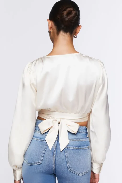 Satin Cropped Wrap Top