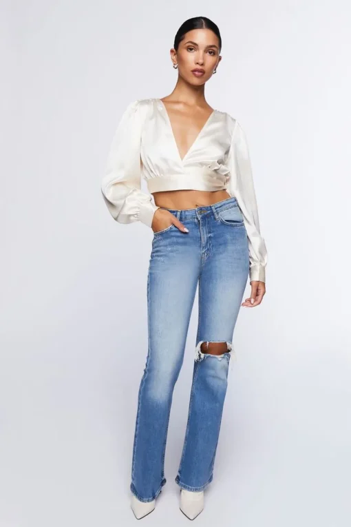 Satin Cropped Wrap Top