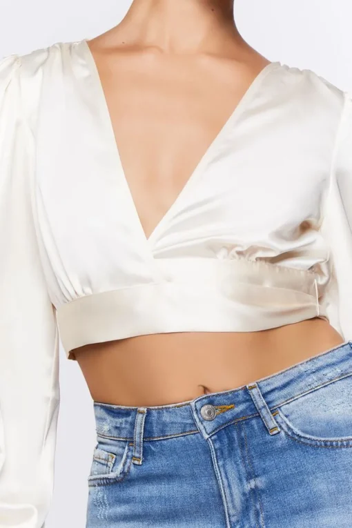 Satin Cropped Wrap Top