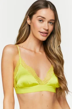 Satin Eyelash Lace-Trim Bralette