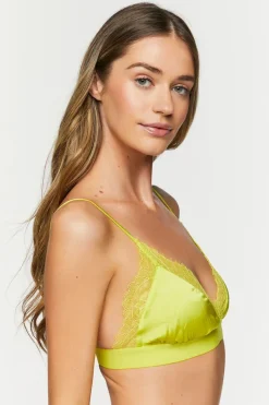 Satin Eyelash Lace-Trim Bralette