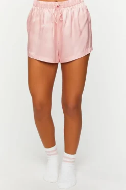 Satin Faux Fur-Trim Shirt & Shorts Pajama Set