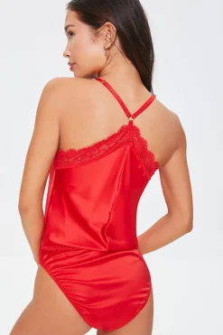 Satin Floral Lace Lingerie Bodysuit