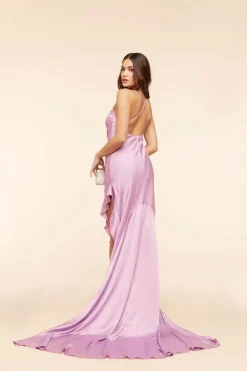Satin Flounce-Hem Maxi Dress