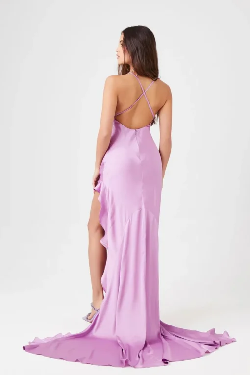 Satin Flounce-Hem Maxi Dress
