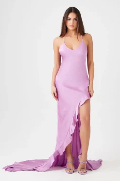 Satin Flounce-Hem Maxi Dress