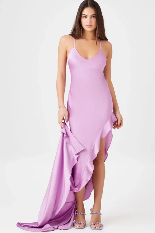Satin Flounce-Hem Maxi Dress