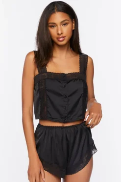 Satin Lace Tank Top & Shorts Lounge Set