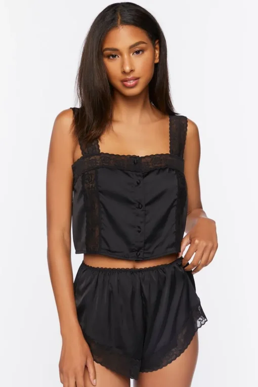 Satin Lace Tank Top & Shorts Lounge Set