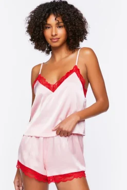 Satin Lace-Trim Cami & Shorts Pajama Set