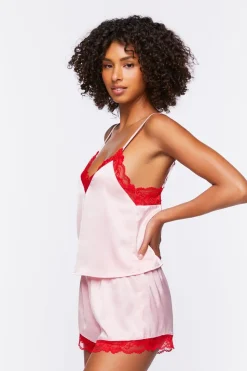 Satin Lace-Trim Cami & Shorts Pajama Set