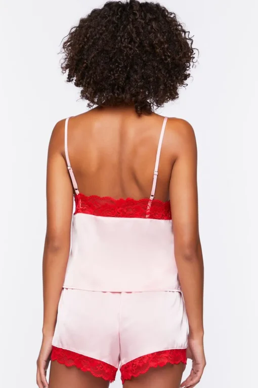 Satin Lace-Trim Cami & Shorts Pajama Set