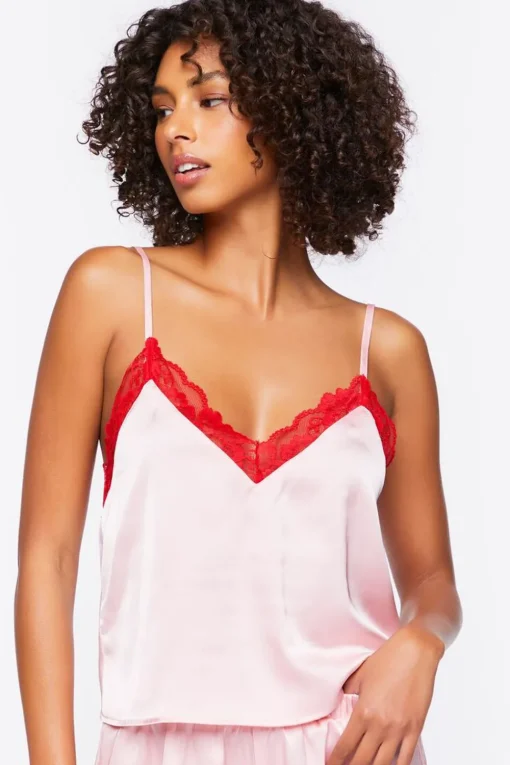 Satin Lace-Trim Cami & Shorts Pajama Set