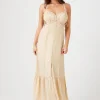 Satin Lace-Trim Cutout Midi Dress
