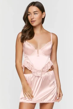 Satin Lace-Trim Lingerie Skort