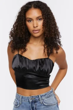 Satin Lace-Up Cropped Cami